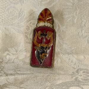 Vintage Greek Enamel Brass Desk Clip Double Sided Minoan Bull 1950s Decor